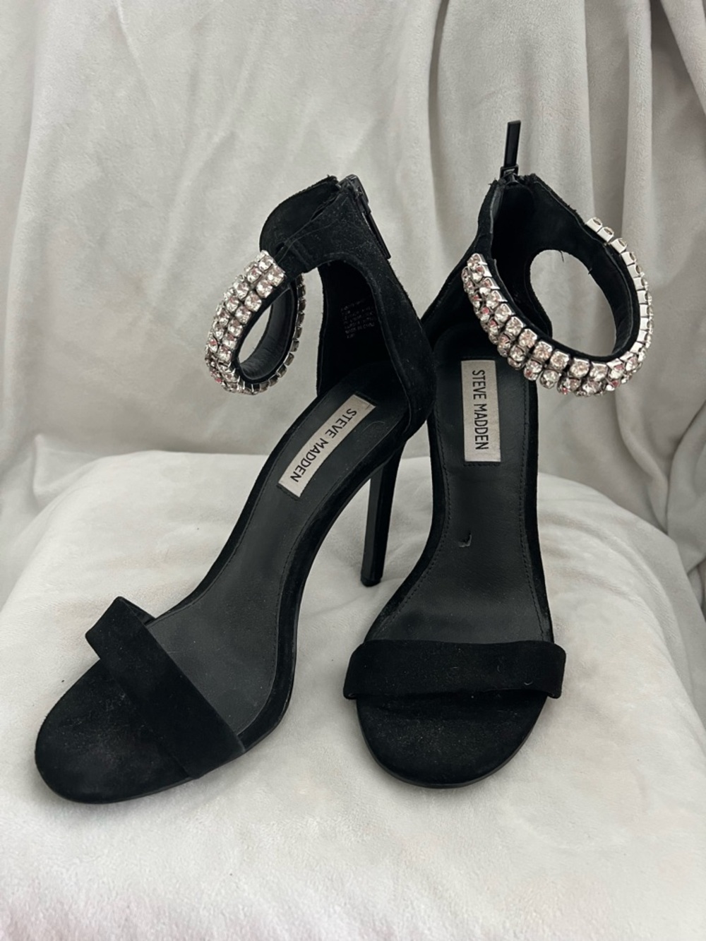 Steve Madden Black Suede Crystal-Ankle Stiletto Heels
